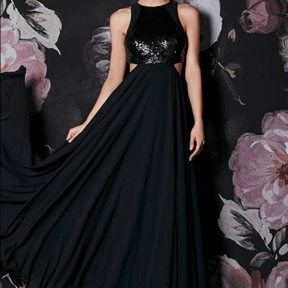 Black cut-out sequin top prom dress!